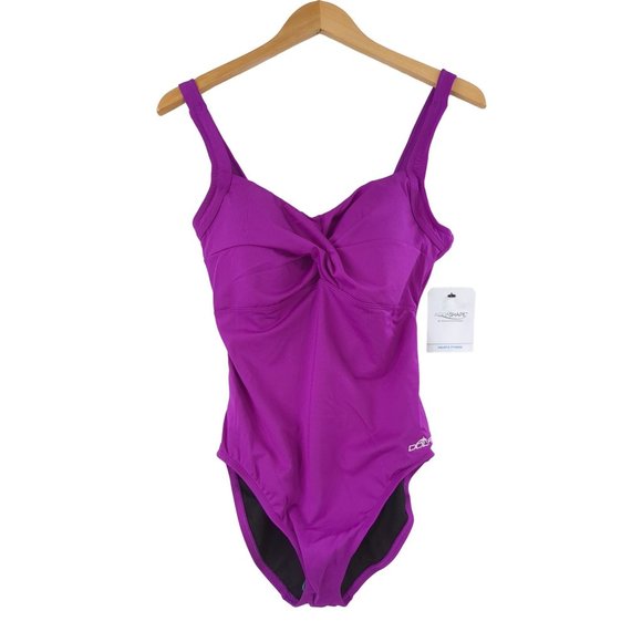 Dolfin Other - Dolfin Aquashape Swimsuit One Piece Bust Enhancer Twist Front Purple Womens 12